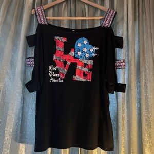 SOLD Modlily LOVE God Bless America Open Sleeve Tshirt